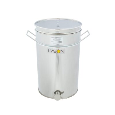 LYSON Abfüllbehälter 70l (ca. 95 kg) für Honig Abfülleimer mit rostfreiem Quetschhahn, Edelstahl Absetzbehälter zum Honigaufbewaren mit Deckel, Sieb und Griffen- TYPE (304) Hobbock Abfüllkübel