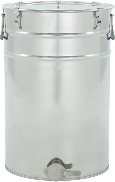 LYSON Abfüllbehälter 70l (ca. 100 kg) für Honig Abfülleimer mit rostfreiem Quetschhahn Edelstahl 6/4" Absetzbehälter zum Honigaufbewaren Abfüllkübel mit Deckel, Griffen, Halterungen und Dichtung