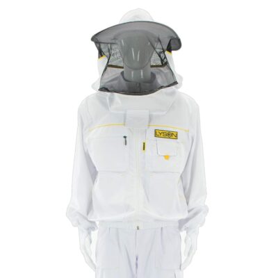 LYSON Imkerjacke Imkerbluse mit abnehmbarem Hut/Imkerjacke mit Handstulpen mit Daumenloch Imkerbluse belüftet Professionelle Imkerbekleidung, Imkerjacke mit Reißverschluss PREMIUM(M, Weiß)