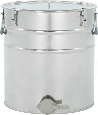 LYSON Abfüllbehälter 50l (ca. 70 kg) für Honig Abfülleimer mit rostfreiem Quetschhahn Edelstahl 6/4" Absetzbehälter zum Honigaufbewaren Abfüllkübel mit Deckel, Griffen, Halterungen und Dichtung
