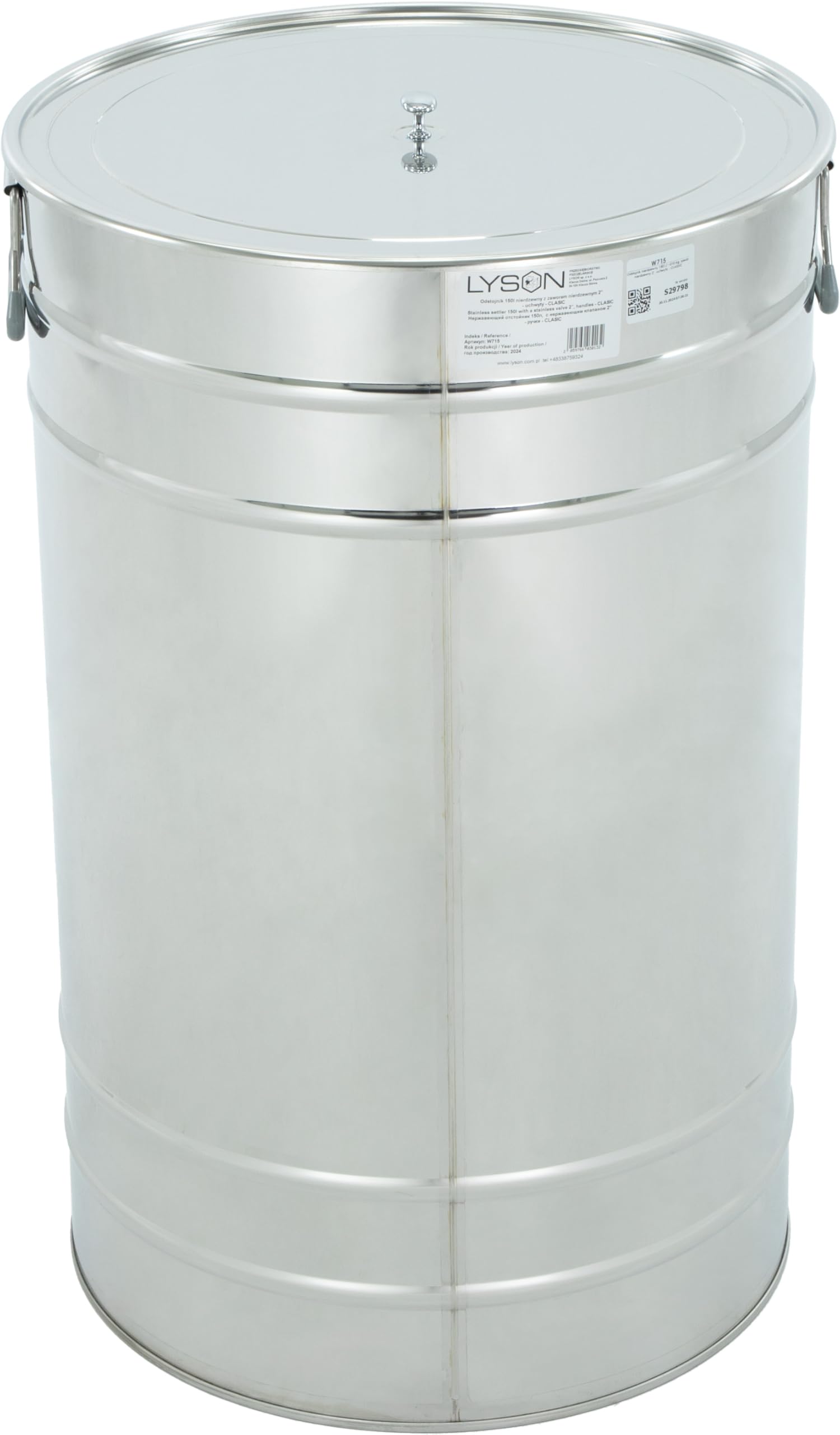 LYSON Abfüllbehälter 150l (ca. 210 kg) für Honig Abfülleimer mit rostfreiem Quetschhahn Edelstahl 2" Absetzbehälter zum Honigaufbewaren Abfüllkübel mit Deckel und Griffen - Image 8