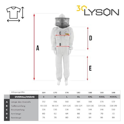 LYSON Imkeranzug aus Mesh und Baumwolle Imkeroverall mit abnehmbarem Hut belüftet Imkerbekleidung, Imkerjacke mit Reißverschluss Grösse M - Image 7