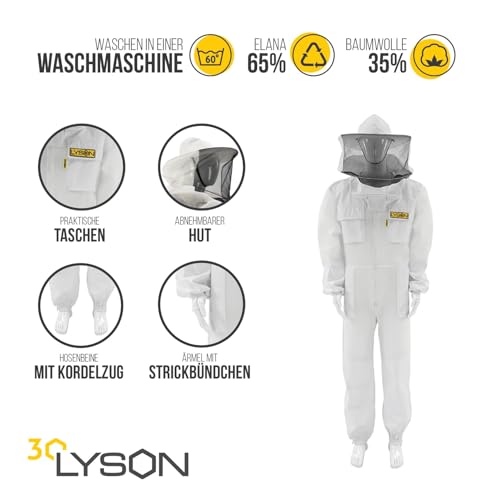 LYSON Imkeranzug aus Mesh und Baumwolle Imkeroverall mit abnehmbarem Hut belüftet Imkerbekleidung, Imkerjacke mit Reißverschluss Grösse S - Image 4