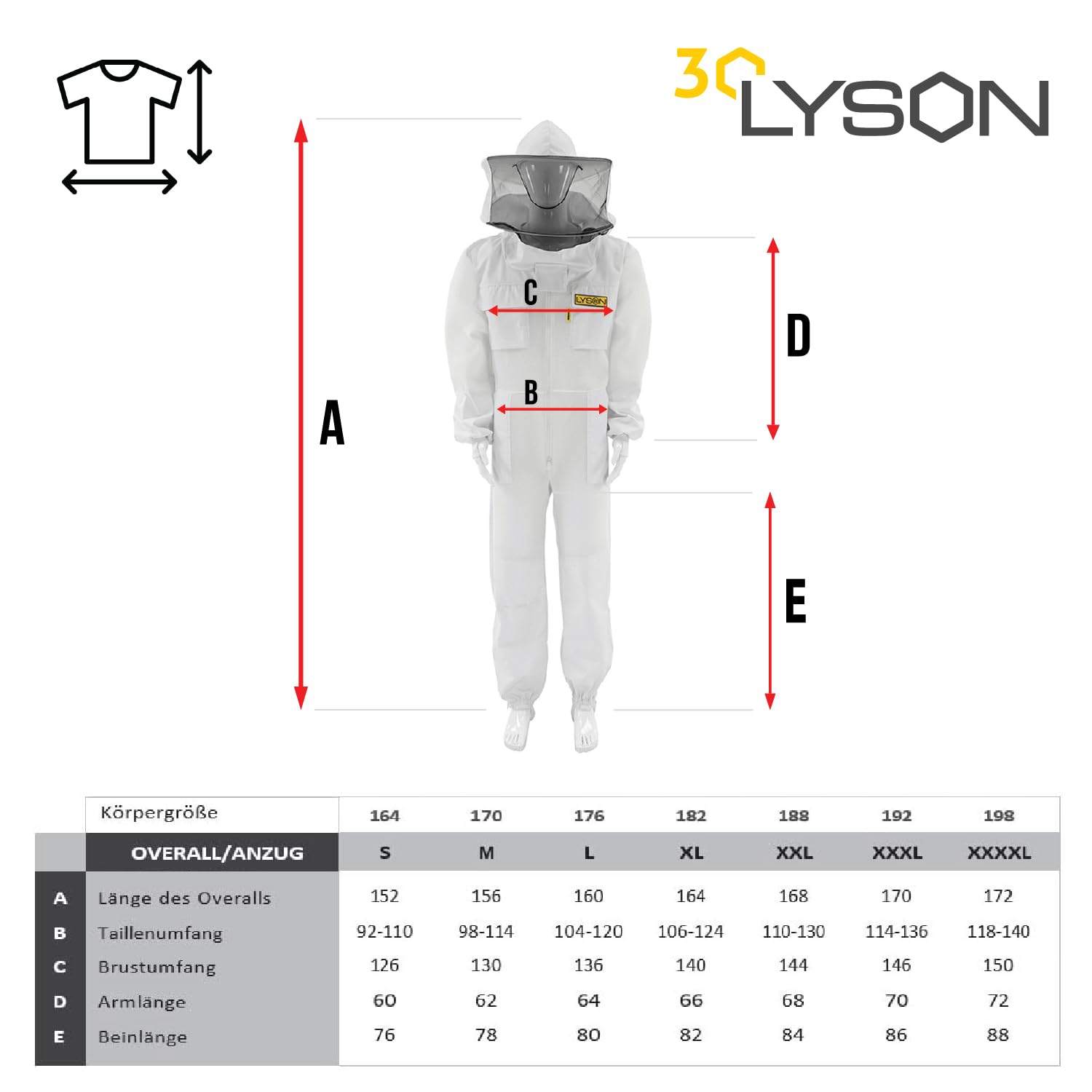 LYSON Imkeranzug aus Mesh und Baumwolle Imkeroverall mit abnehmbarem Hut belüftet Imkerbekleidung, Imkerjacke mit Reißverschluss Grösse (S-XXXXL) - Image 5