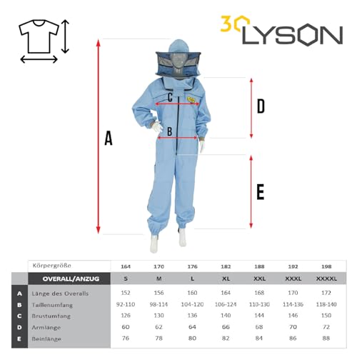 LYSON Imkeranzug mit Schleier, Bündchen an den Ärmeln und Beinen Imkeroverall Professionelle Imkerbekleidung mit abnehmbarem Hut, abnehmbarer Mütze Blau Grösse XS - Image 7