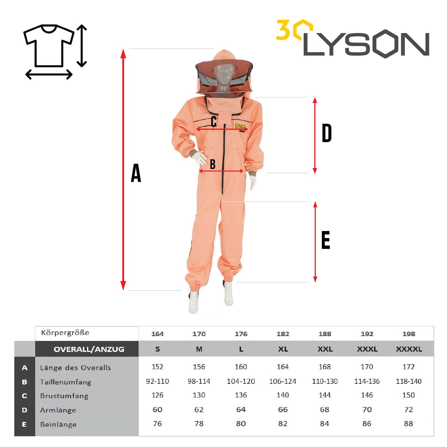 LYSON Imkeranzug mit Schleier, Bündchen an den Ärmeln und Beinen Imkeroverall Professionelle Imkerbekleidung mit abnehmbarem Hut, abnehmbarer Mütze Lachsfarbe Grösse XS - Image 5