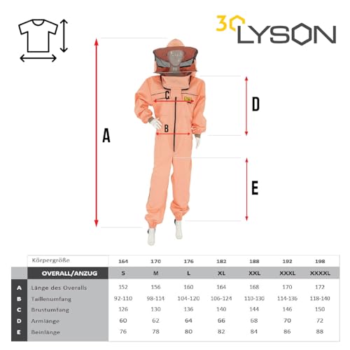 LYSON Imkeranzug mit Schleier, Bündchen an den Ärmeln und Beinen Imkeroverall Professionelle Imkerbekleidung mit abnehmbarem Hut, abnehmbarer Mütze Lachsfarbe Grösse XXL - Image 6