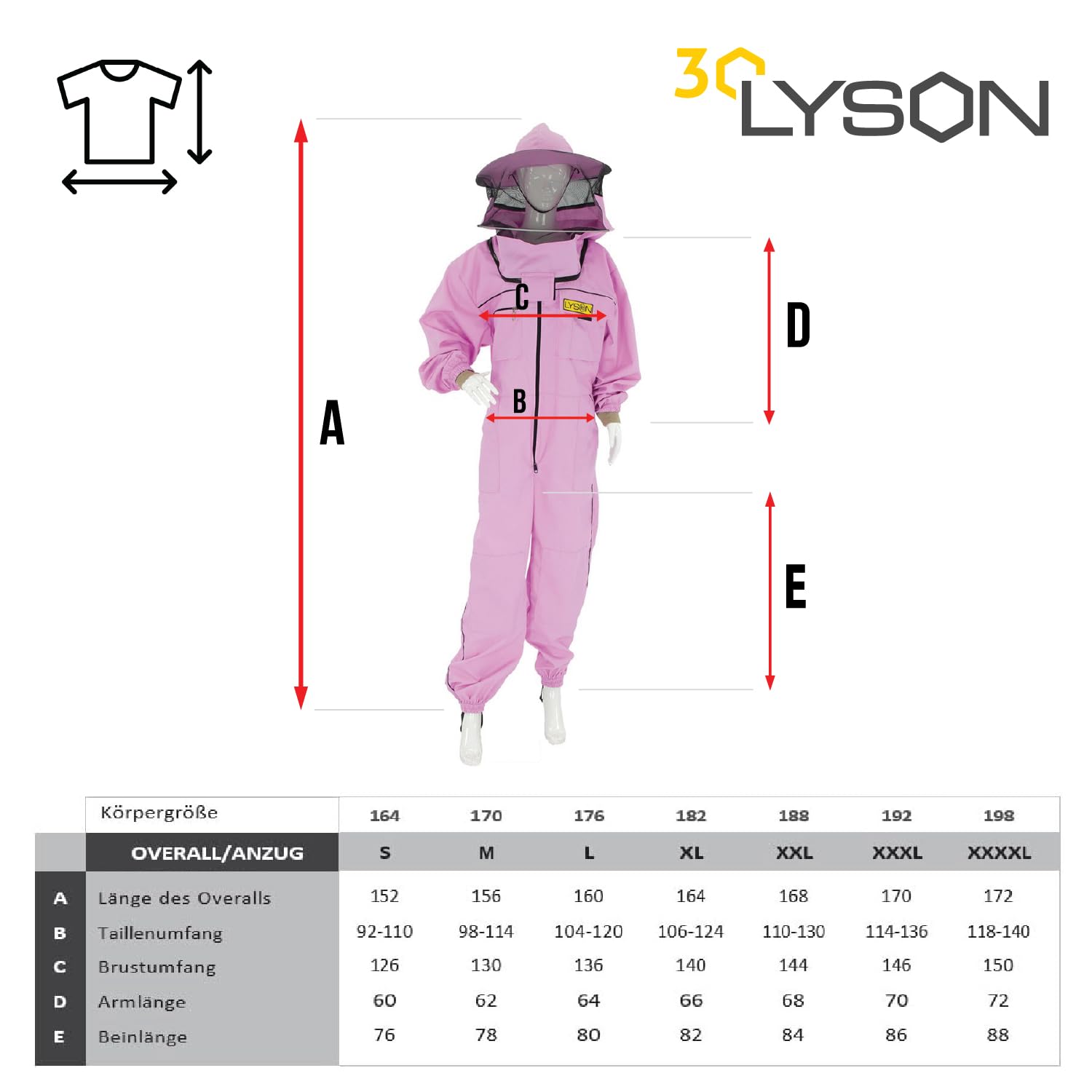 LYSON Imkeranzug mit Schleier, Bündchen an den Ärmeln und Beinen Imkeroverall Professionelle Imkerbekleidung mit abnehmbarem Hut, abnehmbarer Mütze Lilafarbe Grösse S - Image 5