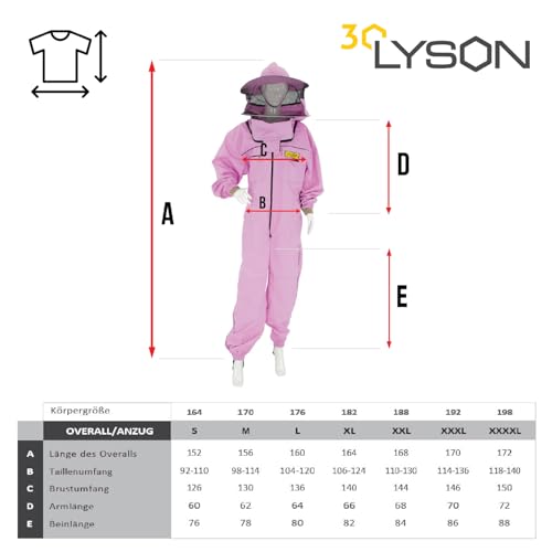 LYSON Imkeranzug mit Schleier, Bündchen an den Ärmeln und Beinen Imkeroverall Professionelle Imkerbekleidung mit abnehmbarem Hut, abnehmbarer Mütze Lilafarbe Grösse S - Image 7