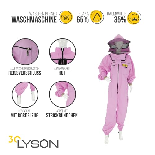LYSON Imkeranzug mit Schleier, Bündchen an den Ärmeln und Beinen Imkeroverall Professionelle Imkerbekleidung mit abnehmbarem Hut, abnehmbarer Mütze Lilafarbe Grösse XXXL - Image 4