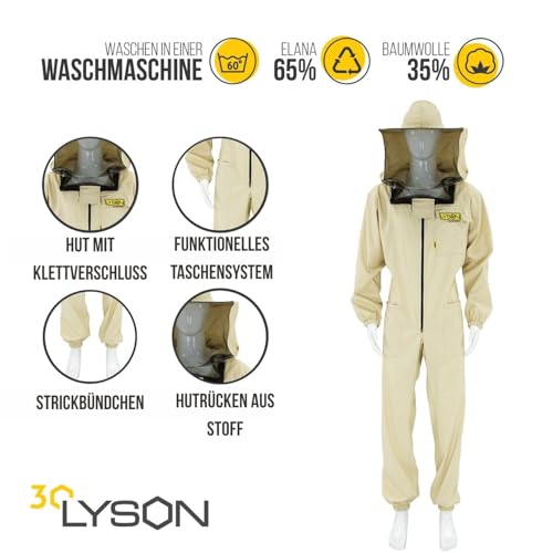 LYSON Imkeranzug mit abnehmarem Hut Rundschleier Berufsbienenanzug Imkeroverall Imkerbekleidung, schutz vor Bienen, Insekten Imkereibedarf Grösse (S-XXXL) Optima Line Imkerzubehör - Image 3