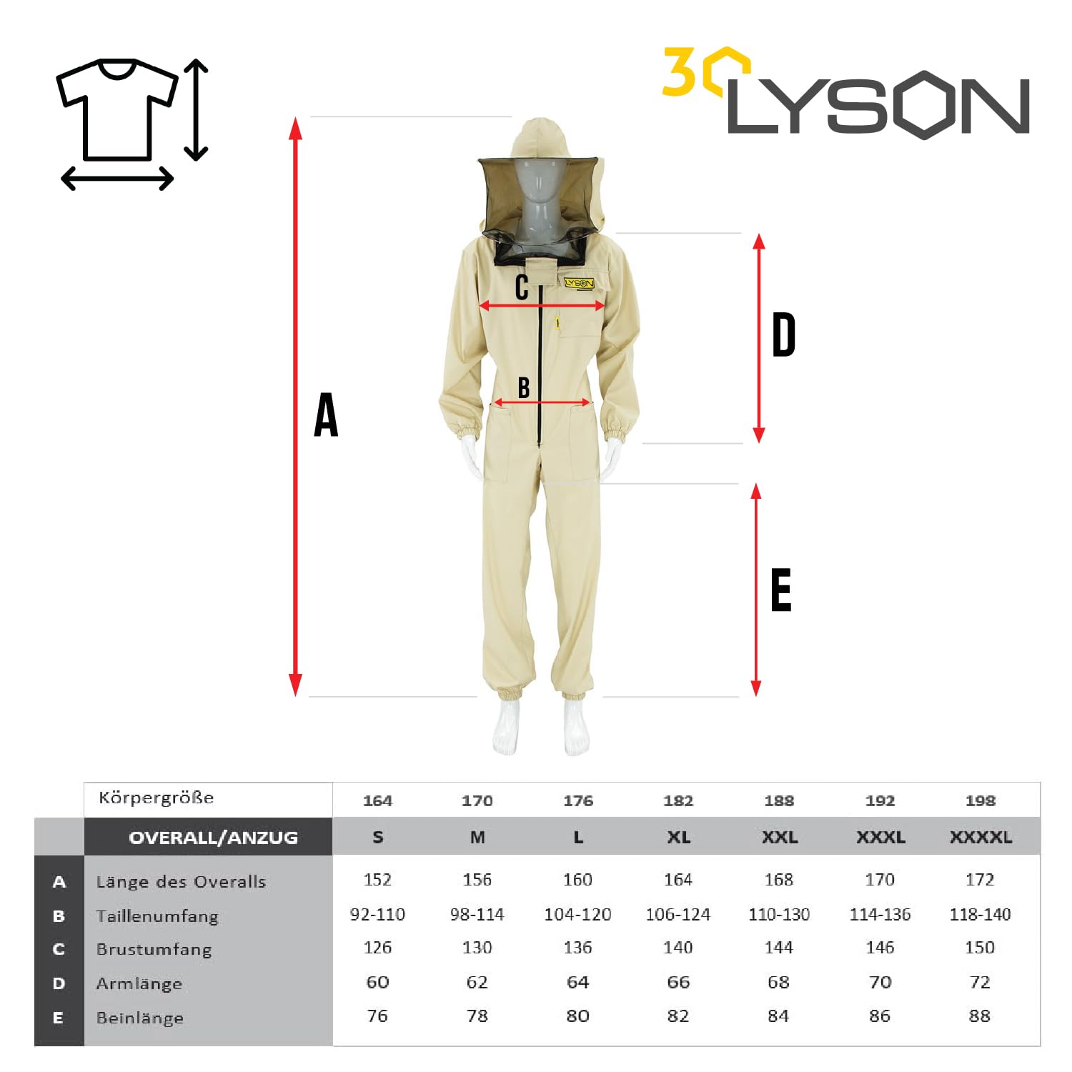 LYSON Imkeranzug mit abnehmarem Hut Rundschleier Berufsbienenanzug Imkeroverall Imkerbekleidung, schutz vor Bienen, Insekten Imkereibedarf Grösse (S-XXXL) Optima Line Imkerzubehör - Image 5