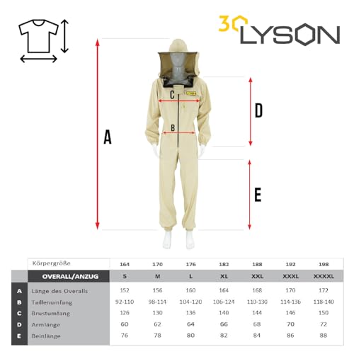 LYSON Imkeranzug mit abnehmarem Hut Rundschleier Berufsbienenanzug Imkeroverall Imkerbekleidung, schutz vor Bienen, Insekten Imkereibedarf Grösse (S-XXXL) Optima Line Imkerzubehör - Image 7