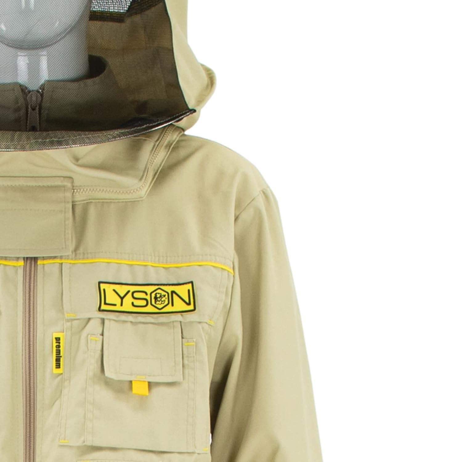 LYSON Imkerbluse mit abnehmbarem Hut/Imkerjacke mit Handstulpen mit Daumenloch Unisex Imkerbluse belüftet Professionelle Imkerbekleidung Imkerjacke mit Reißverschluss PREMIUM (L, Beige) - Image 8