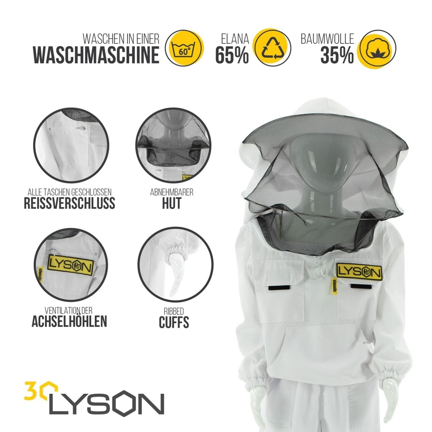 LYSON Imkerjacke für Kinder Kinderjacke mit abnehmbaren Hut Kinder Bluse mit Schleier Schutzbekleidung für Kinder, Imkerjacke Imkerei Bienenschutz schutz vor Bienen 146 - Image 2