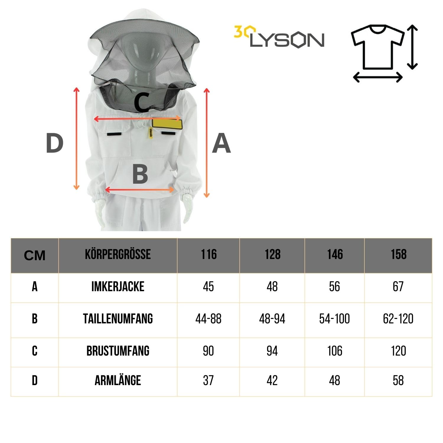 LYSON Imkerjacke für Kinder Kinderjacke mit abnehmbaren Hut Kinder Bluse mit Schleier Schutzbekleidung für Kinder, Imkerjacke Imkerei Bienenschutz schutz vor Bienen 146 - Image 5