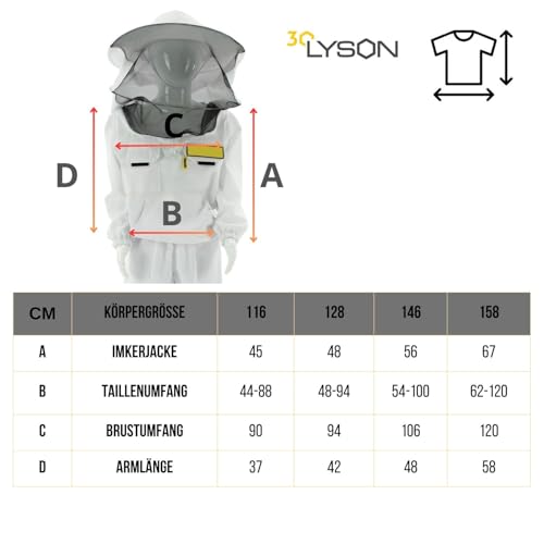 LYSON Imkerjacke für Kinder Kinderjacke mit abnehmbaren Hut Kinder Bluse mit Schleier Schutzbekleidung für Kinder, Imkerjacke Imkerei Bienenschutz schutz vor Bienen 146 - Image 6
