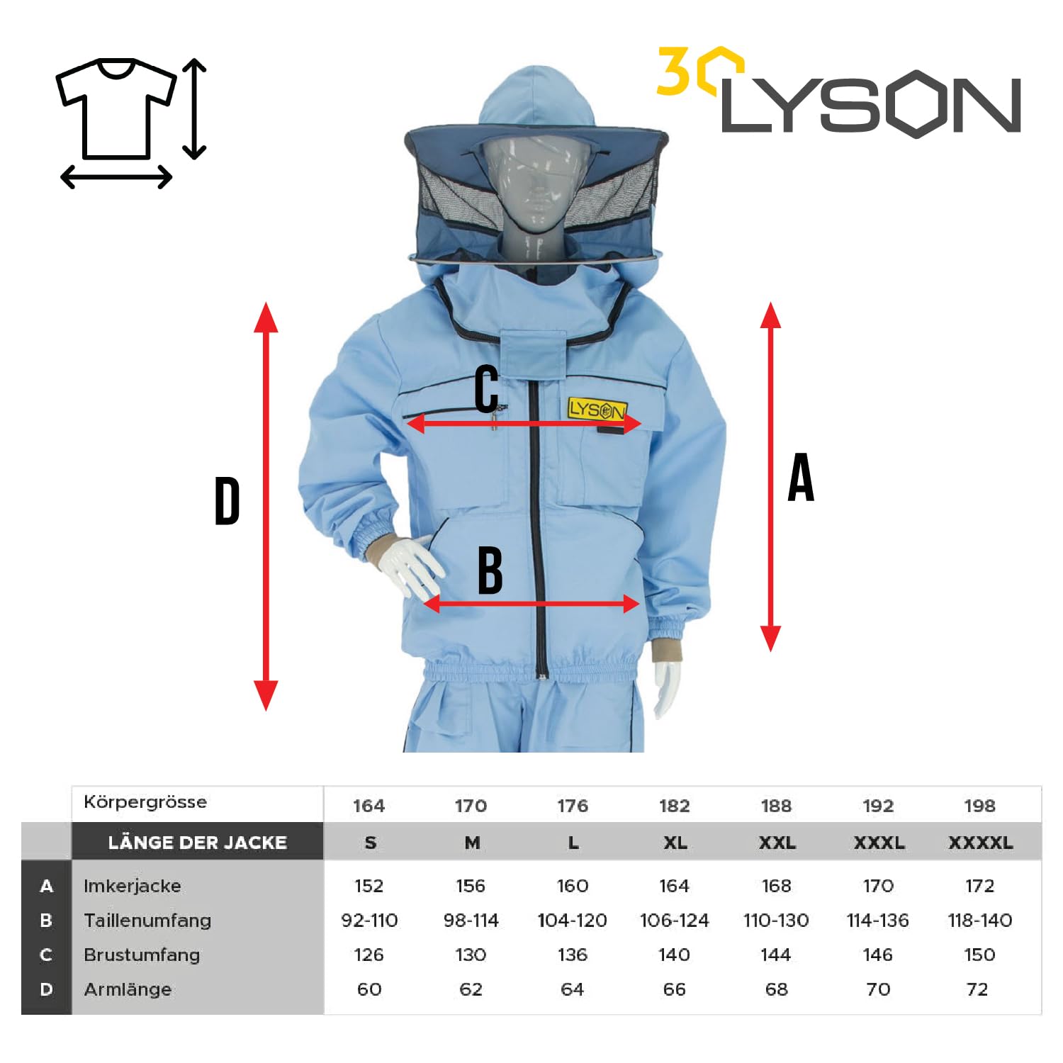 LYSON Imkerjacke mit Hut Imkerbluse Schutz vor Mücken und Insekten sportlicher Style – Imkerbekleidung Schutz vor Bienen Insekten Imkereibedarf Blau Größe S - Image 5