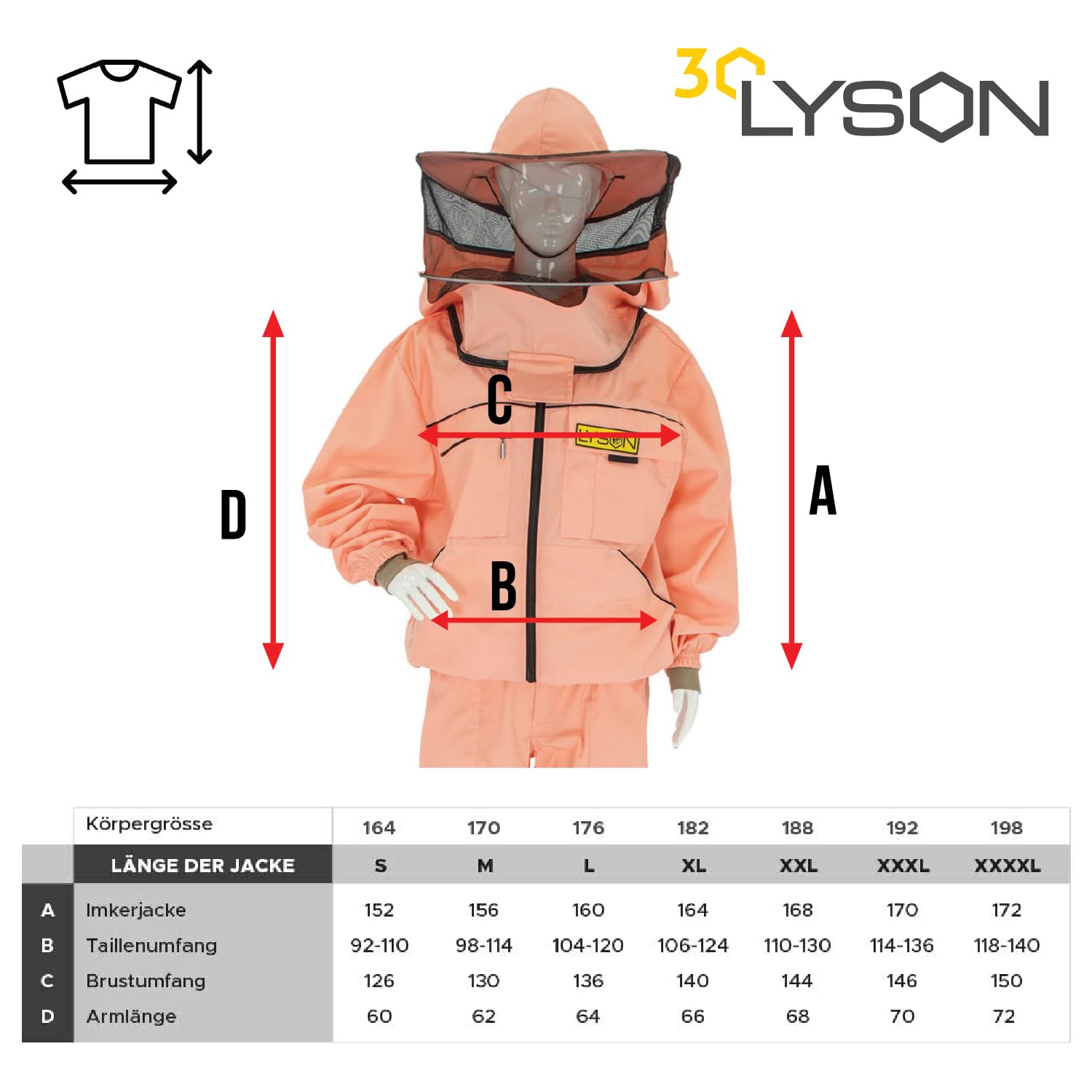 LYSON Imkerjacke mit Hut Imkerbluse Schutz vor Mücken und Insekten sportlicher Style – Imkerbekleidung Schutz vor Bienen Insekten Imkereibedarf Lachsfarbe Größe L - Image 5