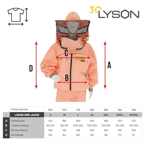 LYSON Imkerjacke mit Hut Imkerbluse Schutz vor Mücken und Insekten sportlicher Style – Imkerbekleidung Schutz vor Bienen Insekten Imkereibedarf Lachsfarbe Größe S - Image 7
