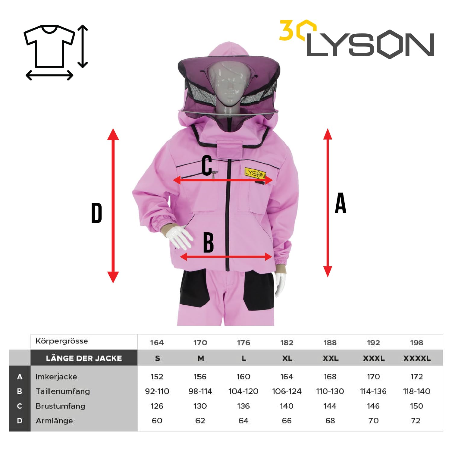 LYSON Imkerjacke mit Hut Imkerbluse Schutz vor Mücken und Insekten sportlicher Style – Imkerbekleidung Schutz vor Bienen Insekten Imkereibedarf Lila Größe S - Image 5