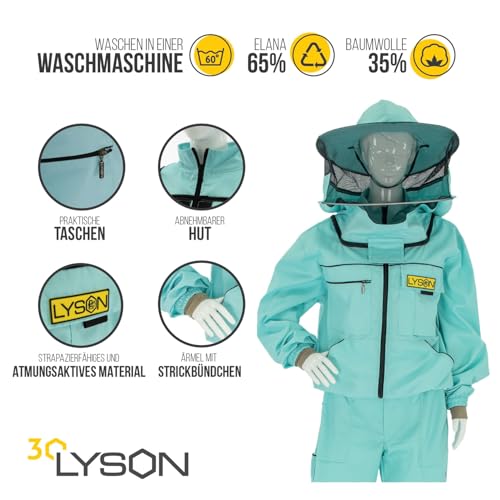 LYSON Imkerjacke mit Hut Imkerbluse Schutz vor Mücken und Insekten sportlicher Style – Imkerbekleidung Schutz vor Bienen Insekten Imkereibedarf Türkis Größe XS - Image 3
