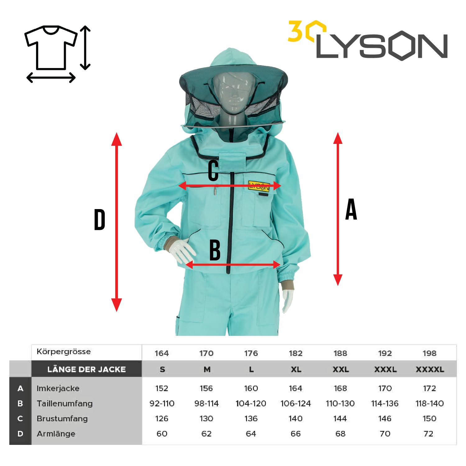 LYSON Imkerjacke mit Hut Imkerbluse Schutz vor Mücken und Insekten sportlicher Style – Imkerbekleidung Schutz vor Bienen Insekten Imkereibedarf Türkis Größe XS - Image 5