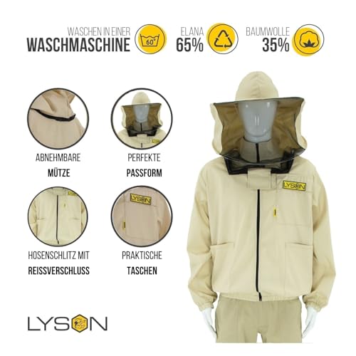 LYSON Imkerjacke mit abnehmbarem Hut, Imkerbluse mit Schleier, Schutzhemd für Imker Beekeeping Jacket Schutz gegen Bienen Insekten Imkerbekleidung Grösse M Imkereibedarf Imkerzubehör - Image 2