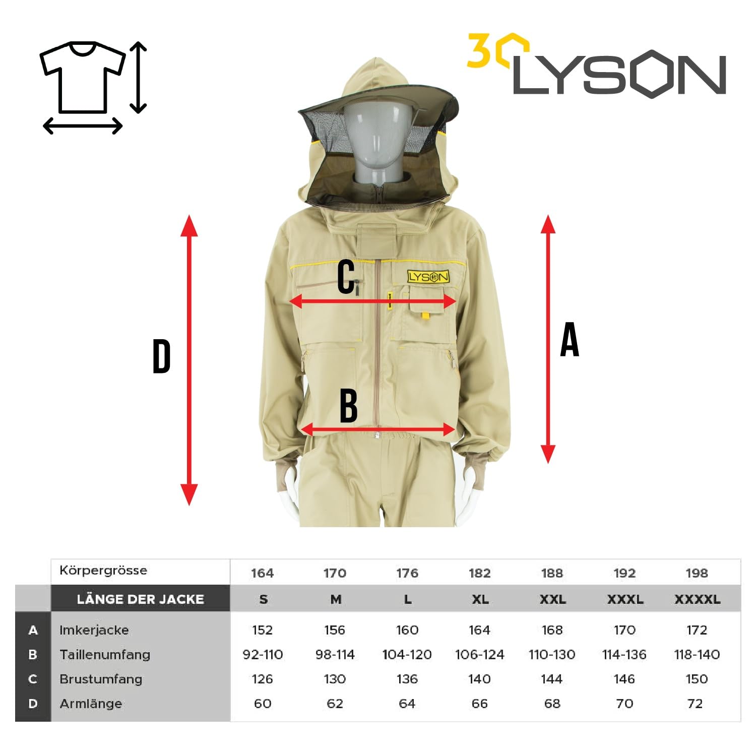 LYSON Imkerjacke mit abnehmbarem Hut, Imkerbluse mit Schleier, Schutzhemd für Imker Beekeeping Jacket Schutz gegen Bienen Insekten Imkerbekleidung Grösse S Imkereibedarf Imkerzubehör - Image 5
