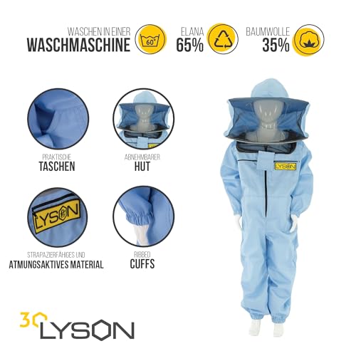 LYSON Kinderanzug mit abnehmbaren Hut Kinderoverall mit Schleier Kinderimkeranzug Schutzkleidung für Kinder, Imker Anzug Imkeranzug Schutz vor Bienen Blau Grösse 146 - Image 4