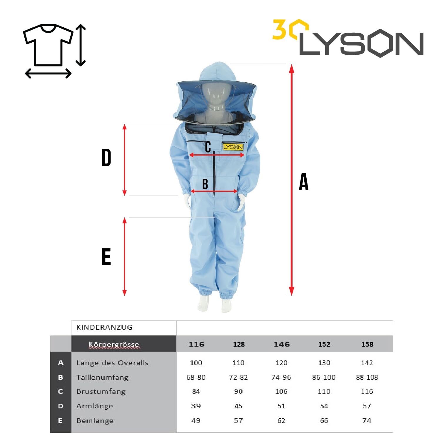 LYSON Kinderanzug mit abnehmbaren Hut Kinderoverall mit Schleier Kinderimkeranzug Schutzkleidung für Kinder, Imker Anzug Imkeranzug Schutz vor Bienen Blau Grösse 146 - Image 5
