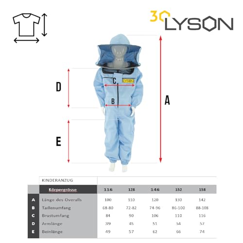 LYSON Kinderanzug mit abnehmbaren Hut Kinderoverall mit Schleier Kinderimkeranzug Schutzkleidung für Kinder, Imker Anzug Imkeranzug Schutz vor Bienen Blau Grösse 146 - Image 7