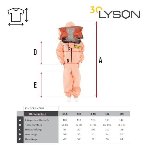 LYSON Kinderanzug mit abnehmbaren Hut Kinderoverall mit Schleier Kinderimkeranzug Schutzkleidung für Kinder, Imker Anzug Imkeranzug Schutz vor Bienen Lachsfarbe Grösse 116 - Image 7