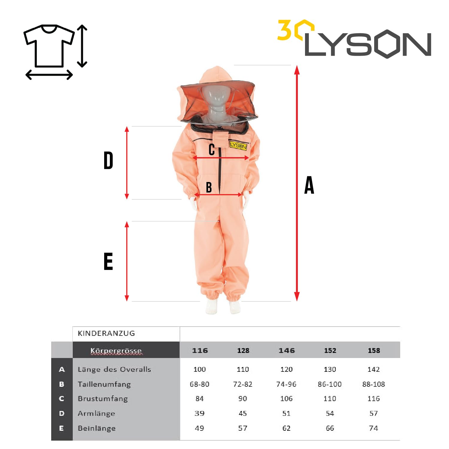 LYSON Kinderanzug mit abnehmbaren Hut Kinderoverall mit Schleier Kinderimkeranzug Schutzkleidung für Kinder, Imker Anzug Imkeranzug Schutz vor Bienen Lachsfarbe Grösse 152 - Image 5