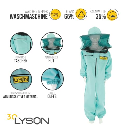LYSON Kinderanzug mit abnehmbaren Hut Kinderoverall mit Schleier Kinderimkeranzug Schutzkleidung für Kinder, Imker Anzug Imkeranzug Schutz vor Bienen Türkis Grösse 128 - Image 4
