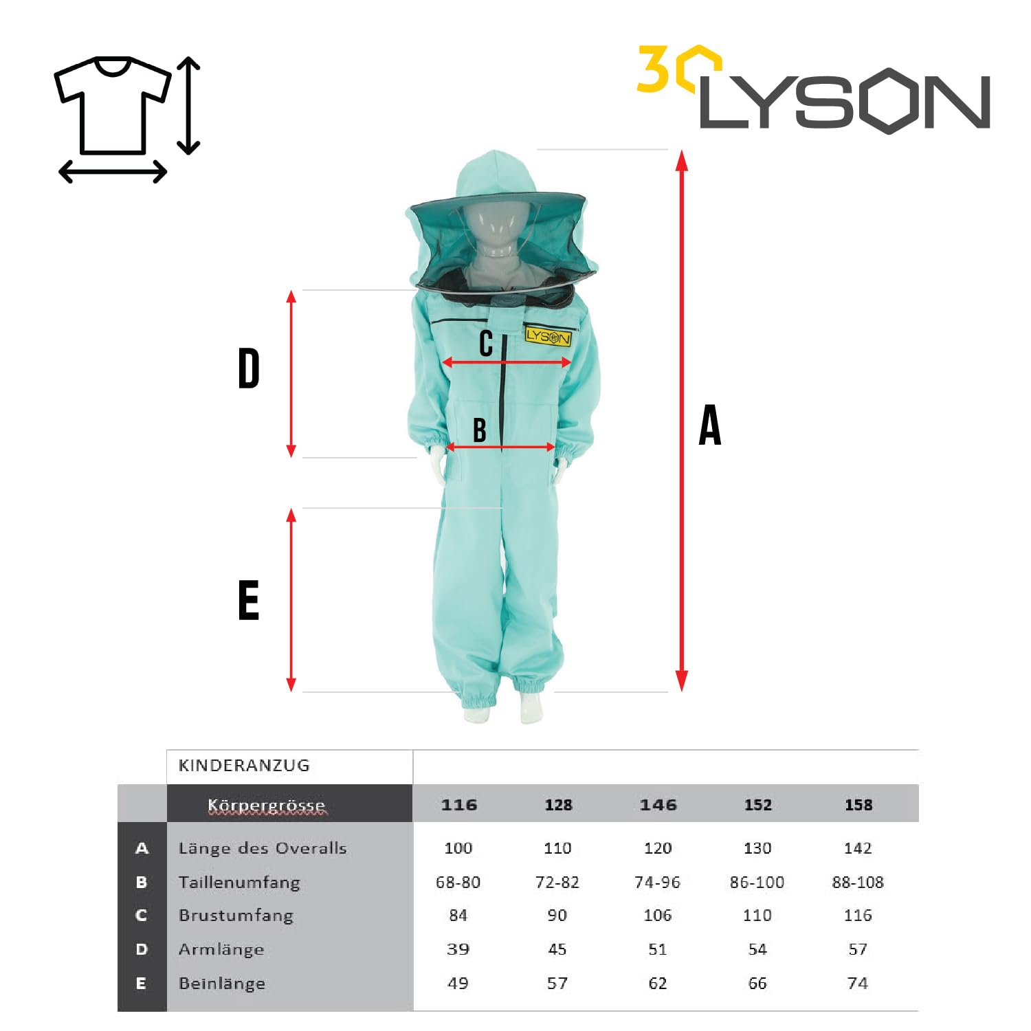 LYSON Kinderanzug mit abnehmbaren Hut Kinderoverall mit Schleier Kinderimkeranzug Schutzkleidung für Kinder, Imker Anzug Imkeranzug Schutz vor Bienen Türkis Grösse 152 - Image 5