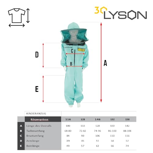 LYSON Kinderanzug mit abnehmbaren Hut Kinderoverall mit Schleier Kinderimkeranzug Schutzkleidung für Kinder, Imker Anzug Imkeranzug Schutz vor Bienen Türkis Grösse 152 - Image 7
