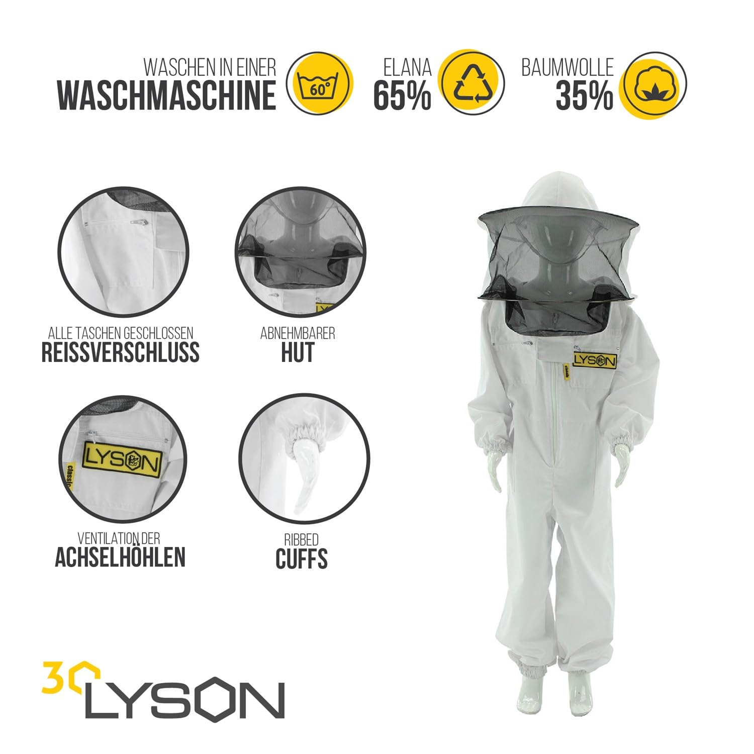 LYSON Kinderanzug mit abnehmbaren Hut Kinderoverall mit Schleier Schutzkleidung für Kinder, Imker Anzug Imkeranzug Schutz vor Bienen 128 - Image 4