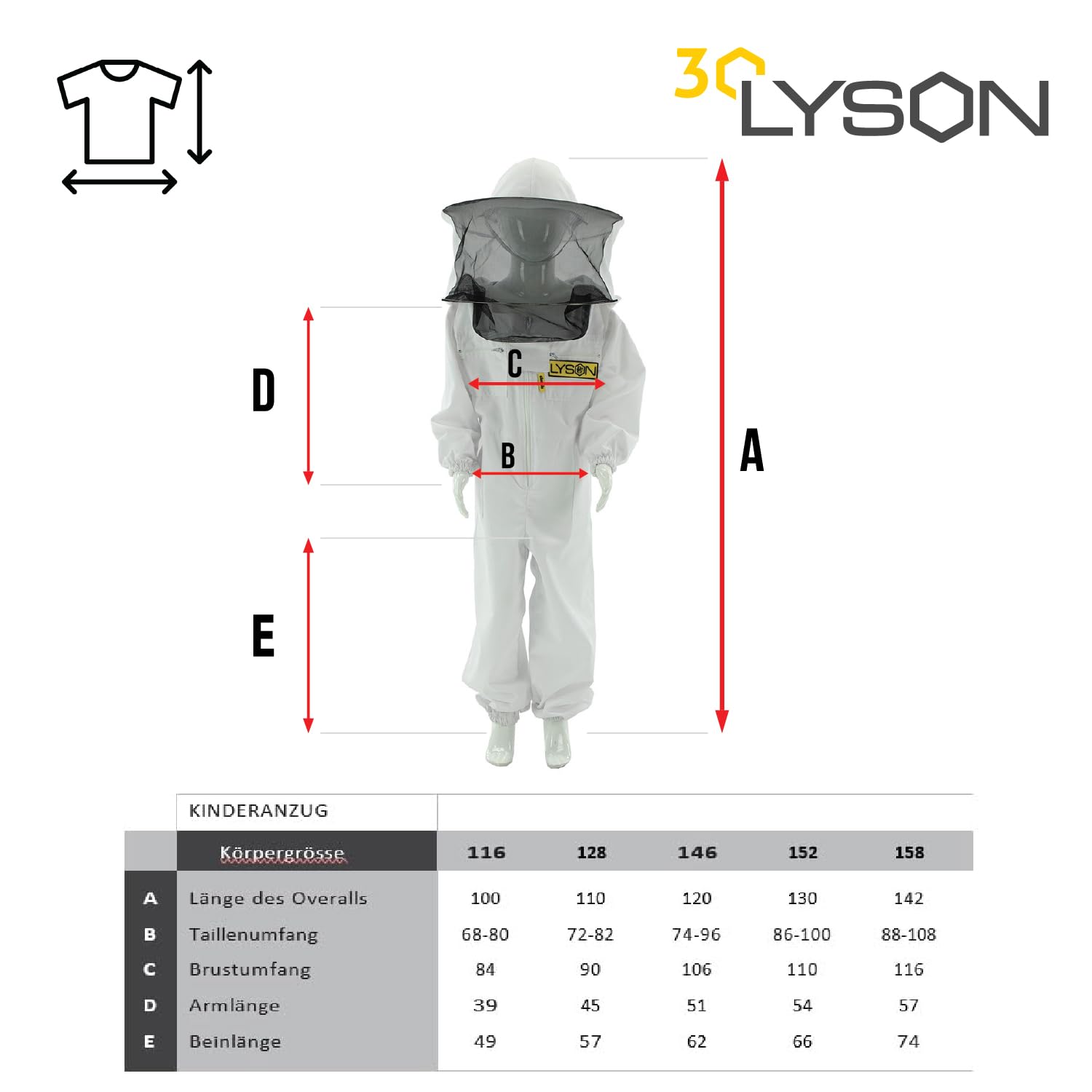 LYSON Kinderanzug mit abnehmbaren Hut Kinderoverall mit Schleier Schutzkleidung für Kinder, Imker Anzug Imkeranzug Schutz vor Bienen 128 - Image 7