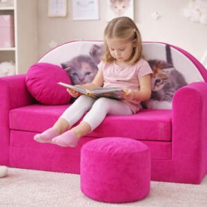 Pro Cosmo Kindersofa Bettfunktion 3in1 Sofa + Gratis Polsterhocker und Kissen Kindermöbel Set - H6