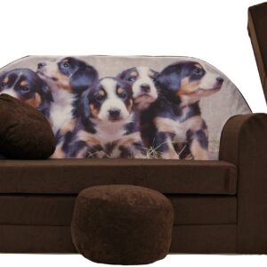 Pro Cosmo umwandelbares Kindersofa – perfekt zum Spielen und Schlafen – mit Abnehmbarer Matratze, Kissen und Pouf – 98x168x59 cm – leicht und einfach zusammenklappbar - K7 Braun - Welpen
