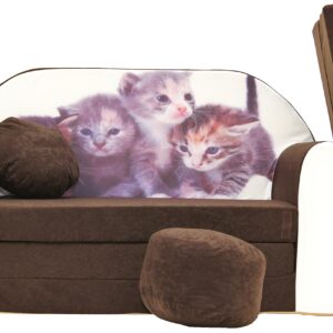 Pro Cosmo K6 Kinderschlafsofa mit Hocker/Fußhocker/Kissen, Stoff, rot, 168 x 98 x 60 cm, braun