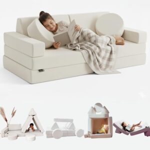 TIPICHOU Spielsofa für Kinder - Kindersofa, ausklappbar, 2-Sitzer, umbaubar in EIN Schlafsofa, Spielplatz, Sessel, Bodenmatratze Kinder (cremeweiß, 2-Sitzer)
