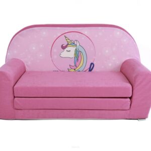 FORTISLINE Kindersofa MINI ausklappbar 78 x 40 x 45 cm - Kindercouch aus Mikrofaser mit Liegefläche 104 cm, abnehmbarem waschbarem Bezug, Oeko-TEX Standard 100, Einhorn
