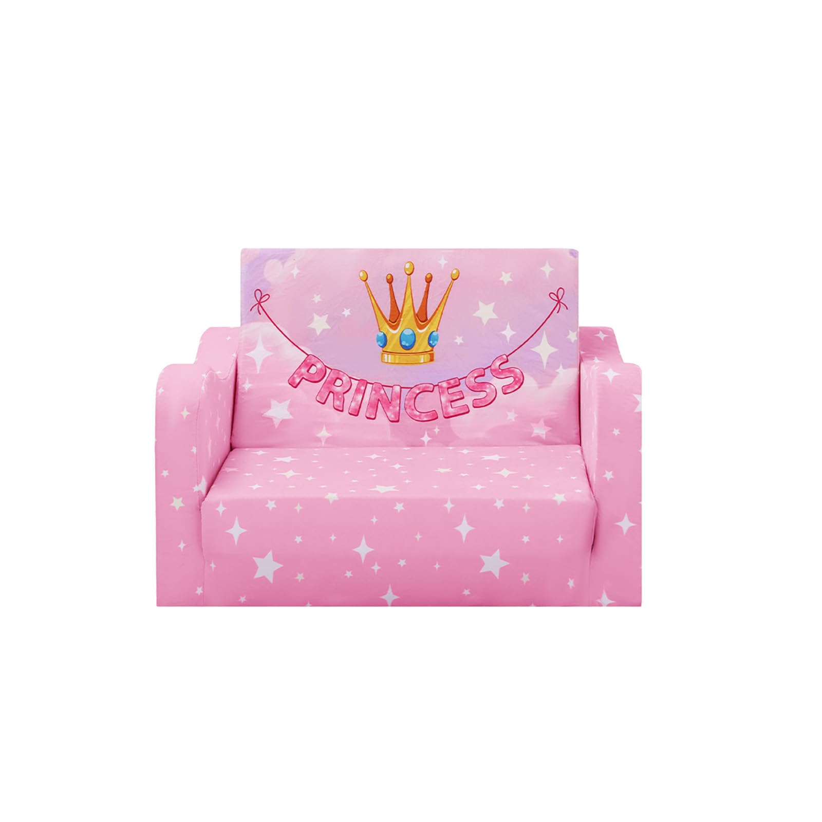 alldomess Kindersofa Ausklappbar 2-in-1, Standfester Schlafsofa für Jugend und Mädchen,Weiche Kindercouch für Kuschelecke Leseecke, Rosa Prinzessin