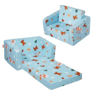 VEVOR Kindersofa 2 in 1 umwandelbares Kindersofa zum Liegestuhl, ausklappbarer Kindersofa-Sessel, Kleinkind Armlehnenstuhl-Bett, zusammenklappbares Kinderspielsofa, mit weihnachtlichem Muster