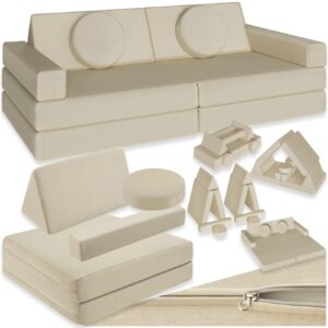 tectake® Spielsofa, Kindersofa klappbar, modulares Sofa mit Spiel- und Schlaffunktion, Möbel für Kinderzimmer, Indoor Spielplatz, Couch oder Sitzkissen, Schaumstoff Stapelsteine - 120 cm, beige