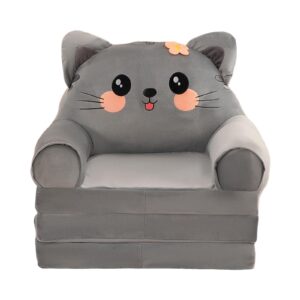 2026 Kopfkissen Klappbares Kindersofa, Rückenlehnensessel, 2-in-1-Klappsofa für Kinder, süßes Cartoon-Lazy-Sofa ohne Polsterung oder Polsterkern (Grey, 120x55x20cm)