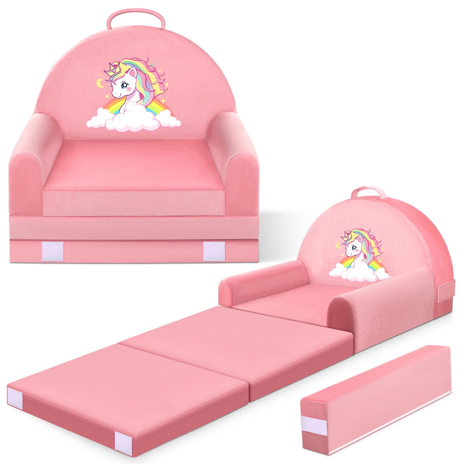 JUOIFIP Zusammenklappbarer Kleinkindstuhl, Bett, Kindersofa, Aufklappen 2 in 1 Mini Couch, 150cm Wweiches Kristall Samt Kleinkinder Spielsofa für Schlafzimmer Wohnzimmer, Spielzimmer