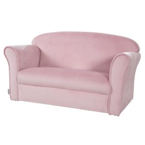 roba Kindersofa Lil Sofa mit Armlehnen für Mädchen und Jungen - Bequeme Kindercouch - Samtstoff rosa - Sitzmöbel für Baby & Kinderzimmer